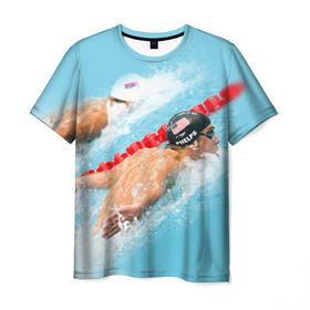 Мужская футболка 3D с принтом Michael Phelps в Новосибирске, 100% полиэфир | прямой крой, круглый вырез горловины, длина до линии бедер | фелпс