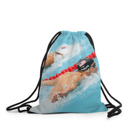 Рюкзак-мешок 3D с принтом Michael Phelps в Новосибирске, 100% полиэстер | плотность ткани — 200 г/м2, размер — 35 х 45 см; лямки — толстые шнурки, застежка на шнуровке, без карманов и подкладки | Тематика изображения на принте: фелпс