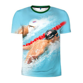 Мужская футболка 3D спортивная с принтом Michael Phelps в Новосибирске, 100% полиэстер с улучшенными характеристиками | приталенный силуэт, круглая горловина, широкие плечи, сужается к линии бедра | Тематика изображения на принте: фелпс