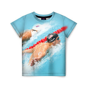 Детская футболка 3D с принтом Michael Phelps в Новосибирске, 100% гипоаллергенный полиэфир | прямой крой, круглый вырез горловины, длина до линии бедер, чуть спущенное плечо, ткань немного тянется | Тематика изображения на принте: фелпс
