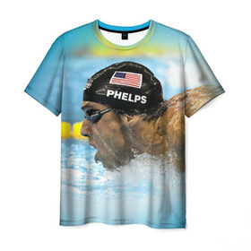 Мужская футболка 3D с принтом Michael Phelps в Новосибирске, 100% полиэфир | прямой крой, круглый вырез горловины, длина до линии бедер | Тематика изображения на принте: 