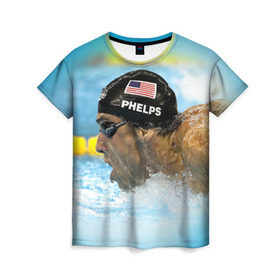 Женская футболка 3D с принтом Michael Phelps в Новосибирске, 100% полиэфир ( синтетическое хлопкоподобное полотно) | прямой крой, круглый вырез горловины, длина до линии бедер | 