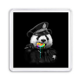 Магнит 55*55 с принтом Панда и карамель в Новосибирске, Пластик | Размер: 65*65 мм; Размер печати: 55*55 мм | Тематика изображения на принте: панда | черно белый