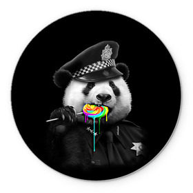 Коврик круглый с принтом Панда и карамель в Новосибирске, резина и полиэстер | круглая форма, изображение наносится на всю лицевую часть | панда | черно белый