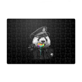 Пазл магнитный 126 элементов с принтом Панда и карамель в Новосибирске, полимерный материал с магнитным слоем | 126 деталей, размер изделия —  180*270 мм | Тематика изображения на принте: панда | черно белый