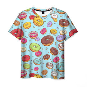 Мужская футболка 3D с принтом Пончики Пончики в Новосибирске, 100% полиэфир | прямой крой, круглый вырез горловины, длина до линии бедер | пончик