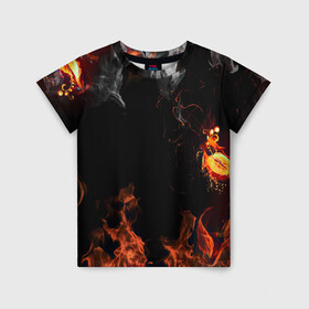 Детская футболка 3D с принтом Огонь в Новосибирске, 100% гипоаллергенный полиэфир | прямой крой, круглый вырез горловины, длина до линии бедер, чуть спущенное плечо, ткань немного тянется | Тематика изображения на принте: red | абстракция | арт | дым | новые | огонь | прикольные