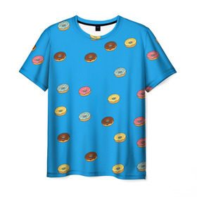 Мужская футболка 3D с принтом Пончики в Новосибирске, 100% полиэфир | прямой крой, круглый вырез горловины, длина до линии бедер | donut | гомер | еда | пончики | симпсон | фаст