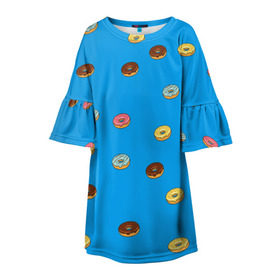 Детское платье 3D с принтом Пончики в Новосибирске, 100% полиэстер | прямой силуэт, чуть расширенный к низу. Круглая горловина, на рукавах — воланы | donut | гомер | еда | пончики | симпсон | фаст
