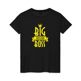 Женская футболка хлопок с принтом Big Russian Boss в Новосибирске, 100% хлопок | прямой крой, круглый вырез горловины, длина до линии бедер, слегка спущенное плечо | bigg | trap | биг | босс | рашн | рэп | трап | треп | трэп