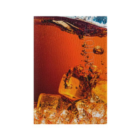 Обложка для паспорта матовая кожа с принтом Кола 1 в Новосибирске, натуральная матовая кожа | размер 19,3 х 13,7 см; прозрачные пластиковые крепления | Тематика изображения на принте: cocacola | cola | pepsi | кола | лёд | напиток | пепси | пузыри