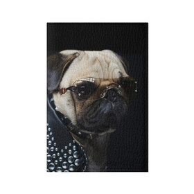 Обложка для паспорта матовая кожа с принтом Бульдог в очках в Новосибирске, натуральная матовая кожа | размер 19,3 х 13,7 см; прозрачные пластиковые крепления | бульдог в очках | домашнее | животное | клепки | кожа | металлист | очки | пес | прикол | рокер | собака | умный | ученый | французский