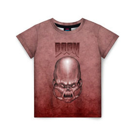 Детская футболка 3D с принтом Демон (Doom classic) в Новосибирске, 100% гипоаллергенный полиэфир | прямой крой, круглый вырез горловины, длина до линии бедер, чуть спущенное плечо, ткань немного тянется | розовый | скелет | череп