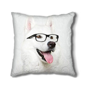Подушка 3D с принтом Собака в очках в Новосибирске, наволочка – 100% полиэстер, наполнитель – холлофайбер (легкий наполнитель, не вызывает аллергию). | состоит из подушки и наволочки. Наволочка на молнии, легко снимается для стирки | домашнее | животное | очки | пес | прикол | собака в очках | умный | ученый
