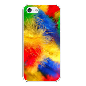 Чехол для iPhone 5/5S матовый с принтом Цветные перья в Новосибирске, Силикон | Область печати: задняя сторона чехла, без боковых панелей | перья | радуга | спектр | фон | цвета | цветные | яркие