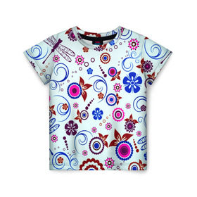 Детская футболка 3D с принтом Весенние узоры в Новосибирске, 100% гипоаллергенный полиэфир | прямой крой, круглый вырез горловины, длина до линии бедер, чуть спущенное плечо, ткань немного тянется | абстракции | завитки | прикольные | текстуры | узор | цветы