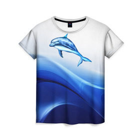 Женская футболка 3D с принтом Дельфин в Новосибирске, 100% полиэфир ( синтетическое хлопкоподобное полотно) | прямой крой, круглый вырез горловины, длина до линии бедер | дельфин | море | рыбка