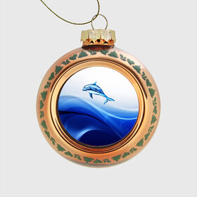 Стеклянный ёлочный шар с принтом Дельфин в Новосибирске, Стекло | Диаметр: 80 мм | дельфин | море | рыбка