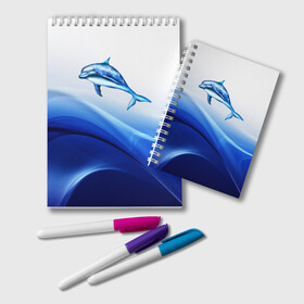 Блокнот с принтом Дельфин в Новосибирске, 100% бумага | 48 листов, плотность листов — 60 г/м2, плотность картонной обложки — 250 г/м2. Листы скреплены удобной пружинной спиралью. Цвет линий — светло-серый
 | Тематика изображения на принте: дельфин | море | рыбка