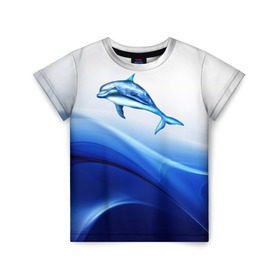 Детская футболка 3D с принтом Дельфин в Новосибирске, 100% гипоаллергенный полиэфир | прямой крой, круглый вырез горловины, длина до линии бедер, чуть спущенное плечо, ткань немного тянется | Тематика изображения на принте: дельфин | море | рыбка