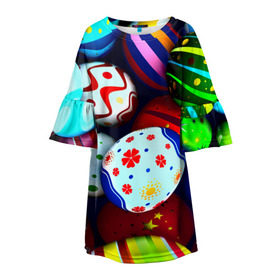 Детское платье 3D с принтом Пасха в Новосибирске, 100% полиэстер | прямой силуэт, чуть расширенный к низу. Круглая горловина, на рукавах — воланы | разноцветный | яйца | яркий