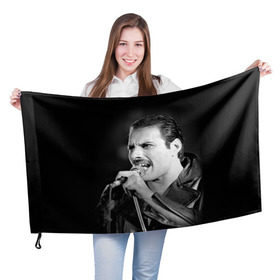 Флаг 3D с принтом Фредди Меркьюри в Новосибирске, 100% полиэстер | плотность ткани — 95 г/м2, размер — 67 х 109 см. Принт наносится с одной стороны | Тематика изображения на принте: freddie mercury | queen. | автор песен | британский | вокалист | певец | рок группа | фредди меркьюри