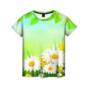 Женская футболка 3D с принтом Полевая ромашка в Новосибирске, 100% полиэфир ( синтетическое хлопкоподобное полотно) | прямой крой, круглый вырез горловины, длина до линии бедер | лето | цветы