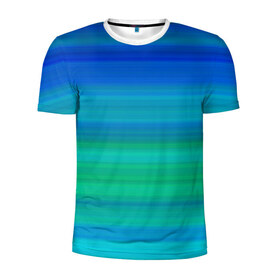 Мужская футболка 3D спортивная с принтом Аквамарин в Новосибирске, 100% полиэстер с улучшенными характеристиками | приталенный силуэт, круглая горловина, широкие плечи, сужается к линии бедра | Тематика изображения на принте: аквамарин | зелёный | море | полосы | синий