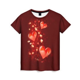 Женская футболка 3D с принтом Сердца в Новосибирске, 100% полиэфир ( синтетическое хлопкоподобное полотно) | прямой крой, круглый вырез горловины, длина до линии бедер | love is | девушкам | любовь | сердца