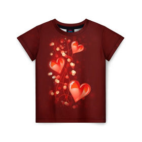 Детская футболка 3D с принтом Сердца в Новосибирске, 100% гипоаллергенный полиэфир | прямой крой, круглый вырез горловины, длина до линии бедер, чуть спущенное плечо, ткань немного тянется | love is | девушкам | любовь | сердца