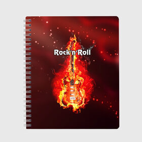 Тетрадь с принтом RocknRoll в Новосибирске, 100% бумага | 48 листов, плотность листов — 60 г/м2, плотность картонной обложки — 250 г/м2. Листы скреплены сбоку удобной пружинной спиралью. Уголки страниц и обложки скругленные. Цвет линий — светло-серый
 | rocknroll | гитара | музыка | рок