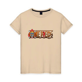 Женская футболка хлопок с принтом One Piece - logo Ace в Новосибирске, 100% хлопок | прямой крой, круглый вырез горловины, длина до линии бедер, слегка спущенное плечо | ван пис | лого | луффи | мугивара | пираты | эйс