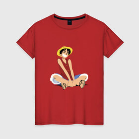 Женская футболка хлопок с принтом One piece: Luffy в Новосибирске, 100% хлопок | прямой крой, круглый вырез горловины, длина до линии бедер, слегка спущенное плечо | 