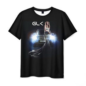 Мужская футболка 3D с принтом Mersedes GLK в Новосибирске, 100% полиэфир | прямой крой, круглый вырез горловины, длина до линии бедер | glk | mersedes | автомобиль | девушка | мерседес
