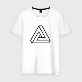 Мужская футболка хлопок с принтом Невозможный треугольник в Новосибирске, 100% хлопок | прямой крой, круглый вырез горловины, длина до линии бедер, слегка спущенное плечо. | оптическая иллюзия