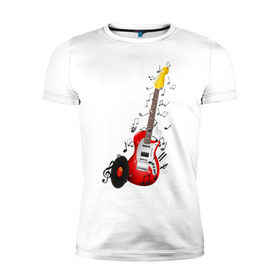 Мужская футболка премиум с принтом Бас-гитара в Новосибирске, 92% хлопок, 8% лайкра | приталенный силуэт, круглый вырез ворота, длина до линии бедра, короткий рукав | musik | transe | гитара | мелодия | музыка | ноты | транс