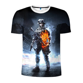 Мужская футболка 3D спортивная с принтом Battlefield в Новосибирске, 100% полиэстер с улучшенными характеристиками | приталенный силуэт, круглая горловина, широкие плечи, сужается к линии бедра | Тематика изображения на принте: 3 | battlefield | батла | игра