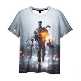 Мужская футболка 3D с принтом Battlefield в Новосибирске, 100% полиэфир | прямой крой, круглый вырез горловины, длина до линии бедер | Тематика изображения на принте: battlefield | батла | боец | воин | игра | солдат