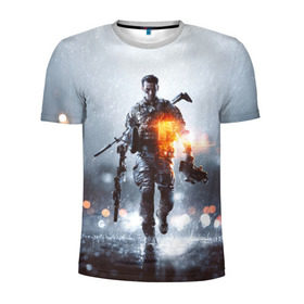 Мужская футболка 3D спортивная с принтом Battlefield в Новосибирске, 100% полиэстер с улучшенными характеристиками | приталенный силуэт, круглая горловина, широкие плечи, сужается к линии бедра | battlefield | батла | боец | воин | игра | солдат