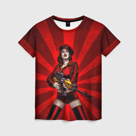 Женская футболка 3D с принтом Red alert в Новосибирске, 100% полиэфир ( синтетическое хлопкоподобное полотно) | прямой крой, круглый вырез горловины, длина до линии бедер | девушка | оружие | снайпер | ссср