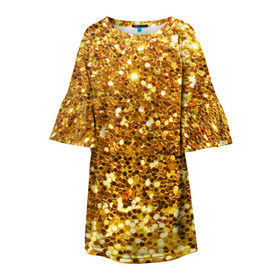 Детское платье 3D с принтом Золотое мерцание в Новосибирске, 100% полиэстер | прямой силуэт, чуть расширенный к низу. Круглая горловина, на рукавах — воланы | зеркала | золотая россыпь | золото | золотое | мерцание | свет | яркий