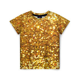 Детская футболка 3D с принтом Золотое мерцание в Новосибирске, 100% гипоаллергенный полиэфир | прямой крой, круглый вырез горловины, длина до линии бедер, чуть спущенное плечо, ткань немного тянется | зеркала | золотая россыпь | золото | золотое | мерцание | свет | яркий