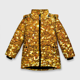 Зимняя куртка для девочек 3D с принтом Золотое мерцание в Новосибирске, ткань верха — 100% полиэстер; подклад — 100% полиэстер, утеплитель — 100% полиэстер. | длина ниже бедра, удлиненная спинка, воротник стойка и отстегивающийся капюшон. Есть боковые карманы с листочкой на кнопках, утяжки по низу изделия и внутренний карман на молнии. 

Предусмотрены светоотражающий принт на спинке, радужный светоотражающий элемент на пуллере молнии и на резинке для утяжки. | зеркала | золотая россыпь | золото | золотое | мерцание | свет | яркий