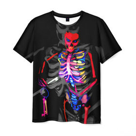 Мужская футболка 3D с принтом Скелет в Новосибирске, 100% полиэфир | прямой крой, круглый вырез горловины, длина до линии бедер | bodyart | faceart | helloween | аквагрим | боди арт | бодиарт | замок | ключ | неоновый | свет | сердце | скелет | фейсарт | хэллоуин | череп