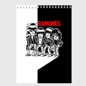 Скетчбук с принтом Ramones 1 в Новосибирске, 100% бумага
 | 48 листов, плотность листов — 100 г/м2, плотность картонной обложки — 250 г/м2. Листы скреплены сверху удобной пружинной спиралью | joey ramone | punk | джоуи рамон | панк | рамонез | рамонес