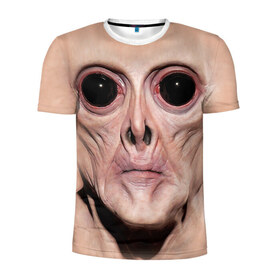 Мужская футболка 3D спортивная с принтом Пришелец в Новосибирске, 100% полиэстер с улучшенными характеристиками | приталенный силуэт, круглая горловина, широкие плечи, сужается к линии бедра | взгляд | вселенная | инопланетянин | космос | пришелец
