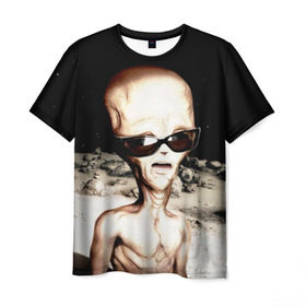 Мужская футболка 3D с принтом Пришелец в Новосибирске, 100% полиэфир | прямой крой, круглый вырез горловины, длина до линии бедер | инопланетянин | космос | очки | пришелец
