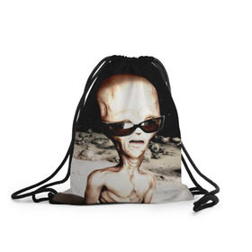 Рюкзак-мешок 3D с принтом Пришелец в Новосибирске, 100% полиэстер | плотность ткани — 200 г/м2, размер — 35 х 45 см; лямки — толстые шнурки, застежка на шнуровке, без карманов и подкладки | инопланетянин | космос | очки | пришелец