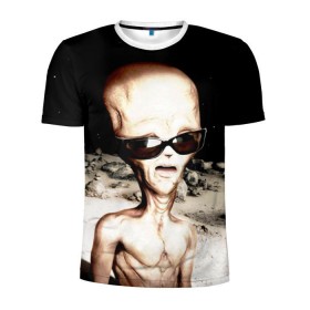 Мужская футболка 3D спортивная с принтом Пришелец в Новосибирске, 100% полиэстер с улучшенными характеристиками | приталенный силуэт, круглая горловина, широкие плечи, сужается к линии бедра | инопланетянин | космос | очки | пришелец