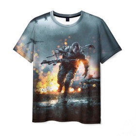 Мужская футболка 3D с принтом Battlefield в Новосибирске, 100% полиэфир | прямой крой, круглый вырез горловины, длина до линии бедер | Тематика изображения на принте: battlefield | батла | батлфилд | игра